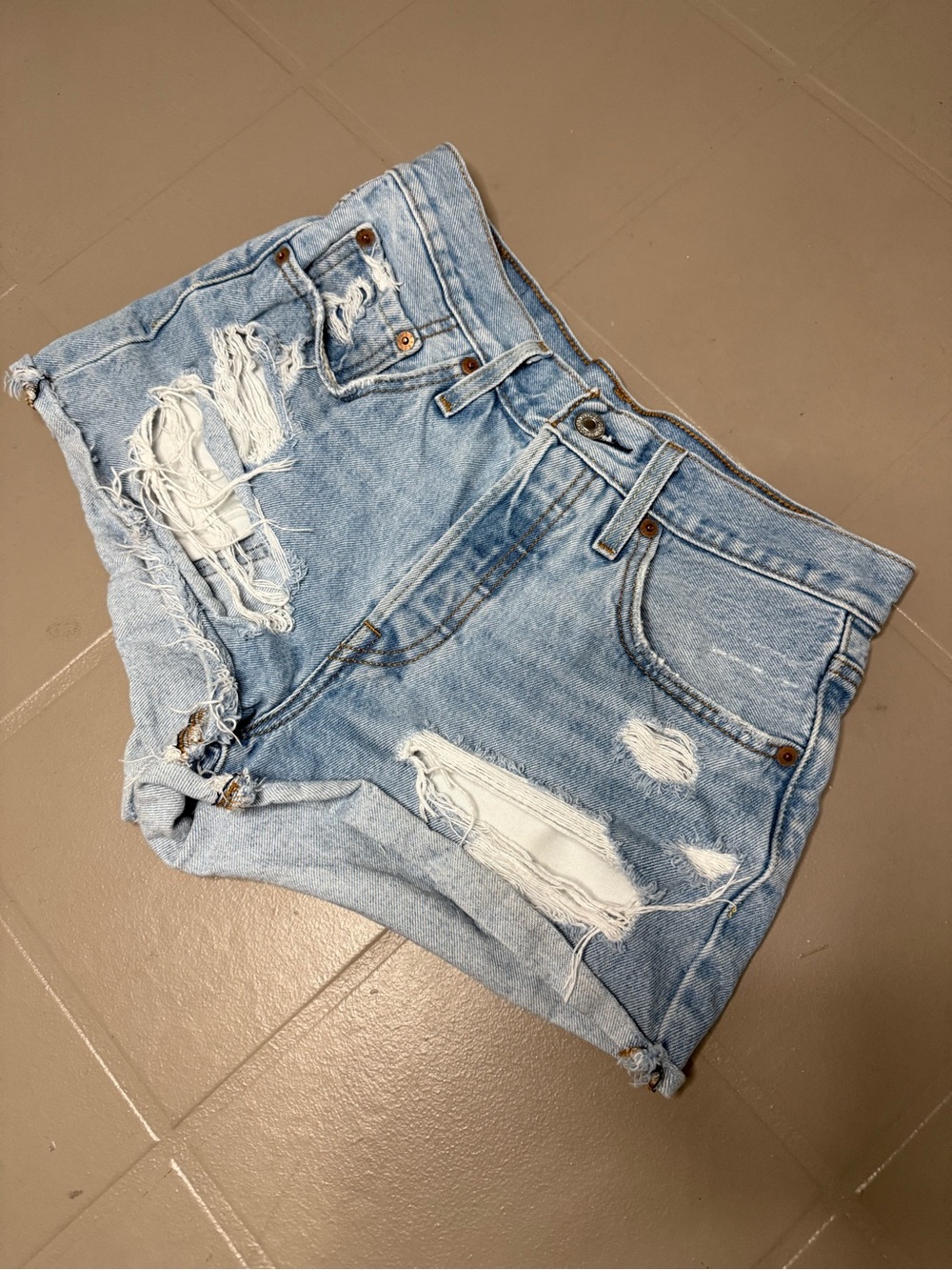 Levi's Light Blue Distressed High-Rise Denim Shorts